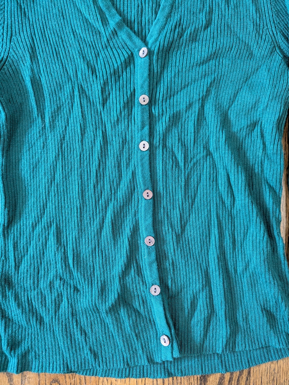 Worthington Teal Ribbed Button-Front Top - Picture 3 of 4
